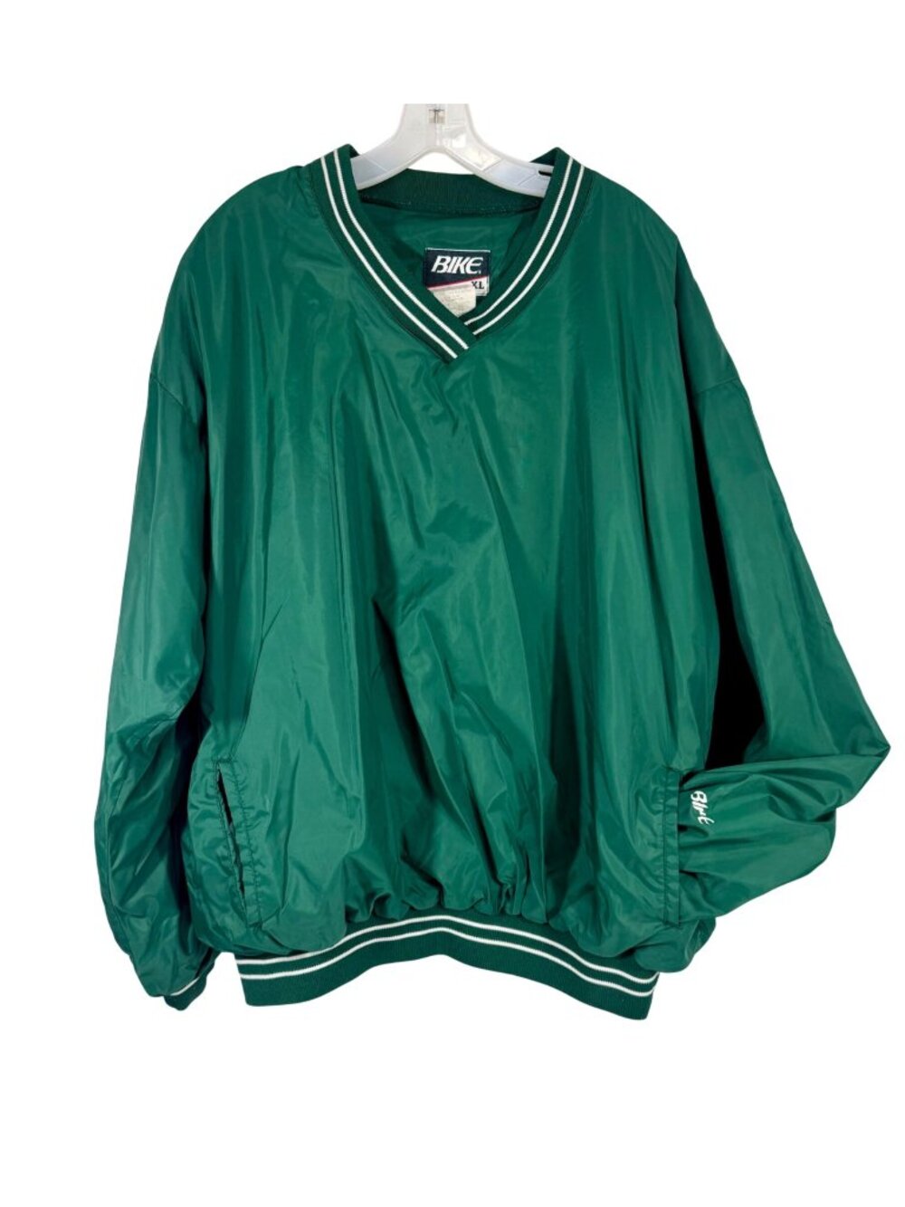 Vintage Bike XL Green Pullover Windbreaker Jacket With Striped Collar & Elastic